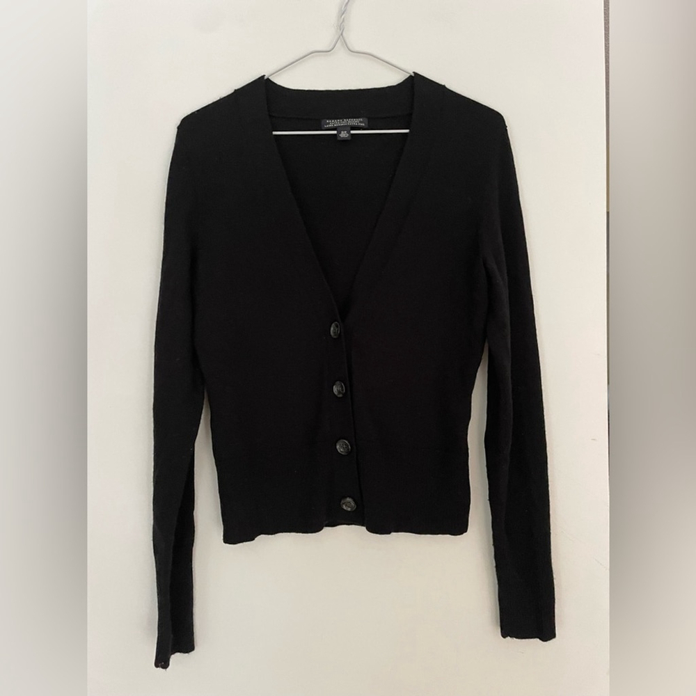Banana Republic Black V-Neck Cardigan extra fine merino wool sweater - Picture 6 of 7